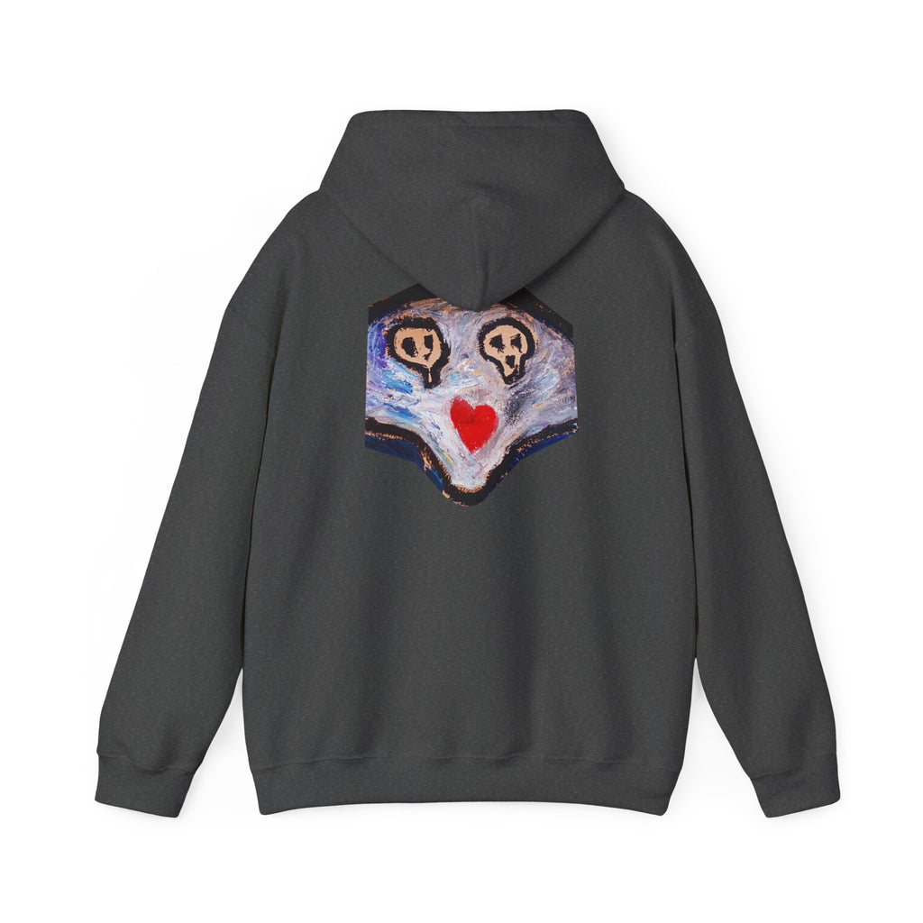 dead dead <3 Abstract Gotham Hoodie — Artistic Nightscape Logo with Heart & Skulls