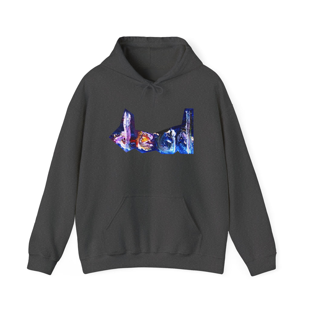 dead dead <3 Abstract Gotham Hoodie — Artistic Nightscape Logo with Heart & Skulls