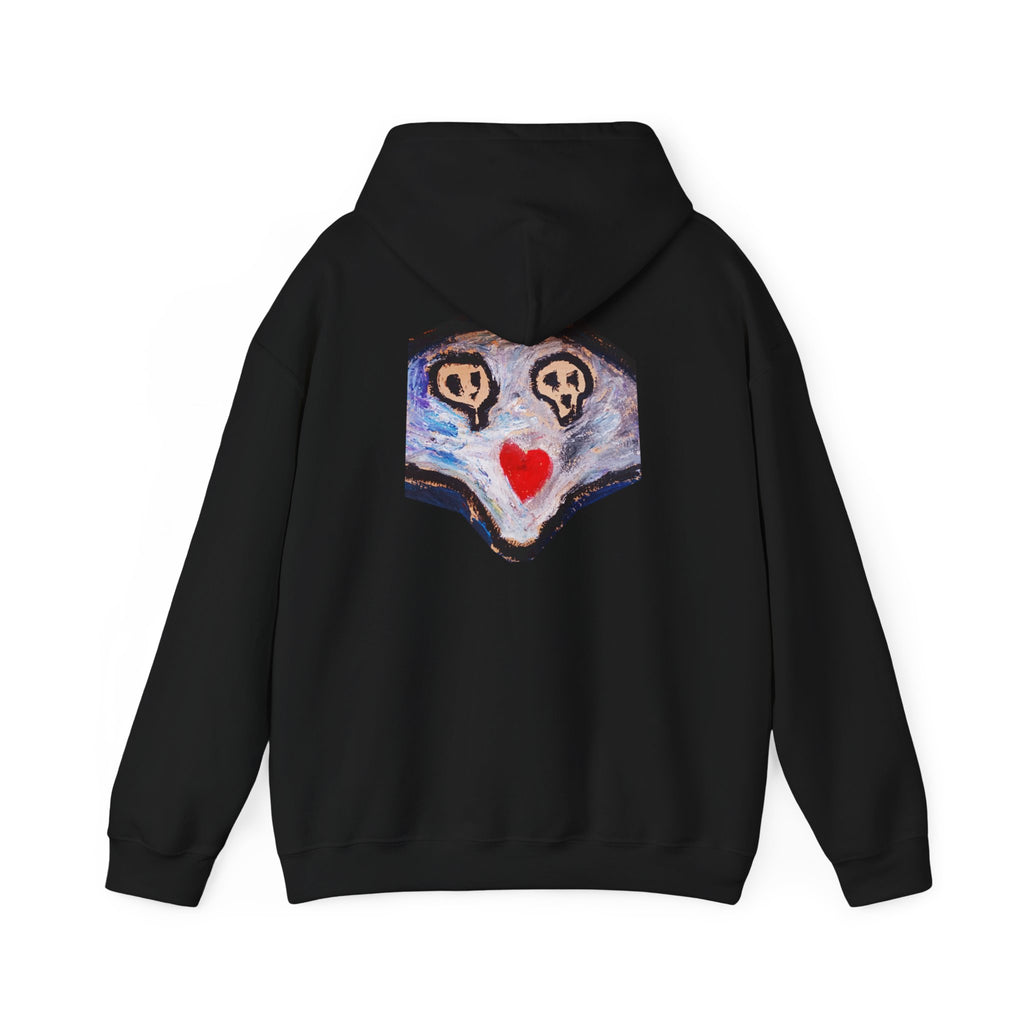dead dead <3 Abstract Gotham Hoodie — Artistic Nightscape Logo with Heart & Skulls