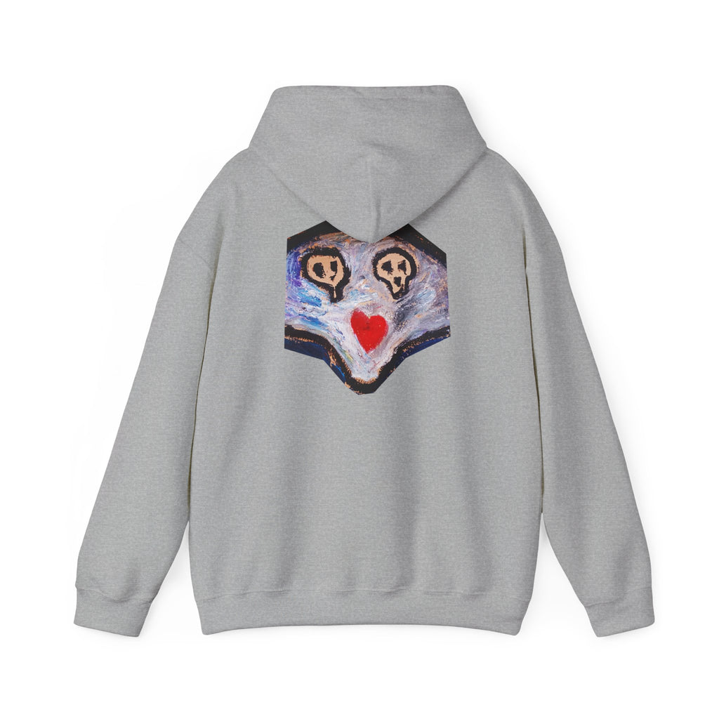 dead dead <3 Abstract Gotham Hoodie — Artistic Nightscape Logo with Heart & Skulls