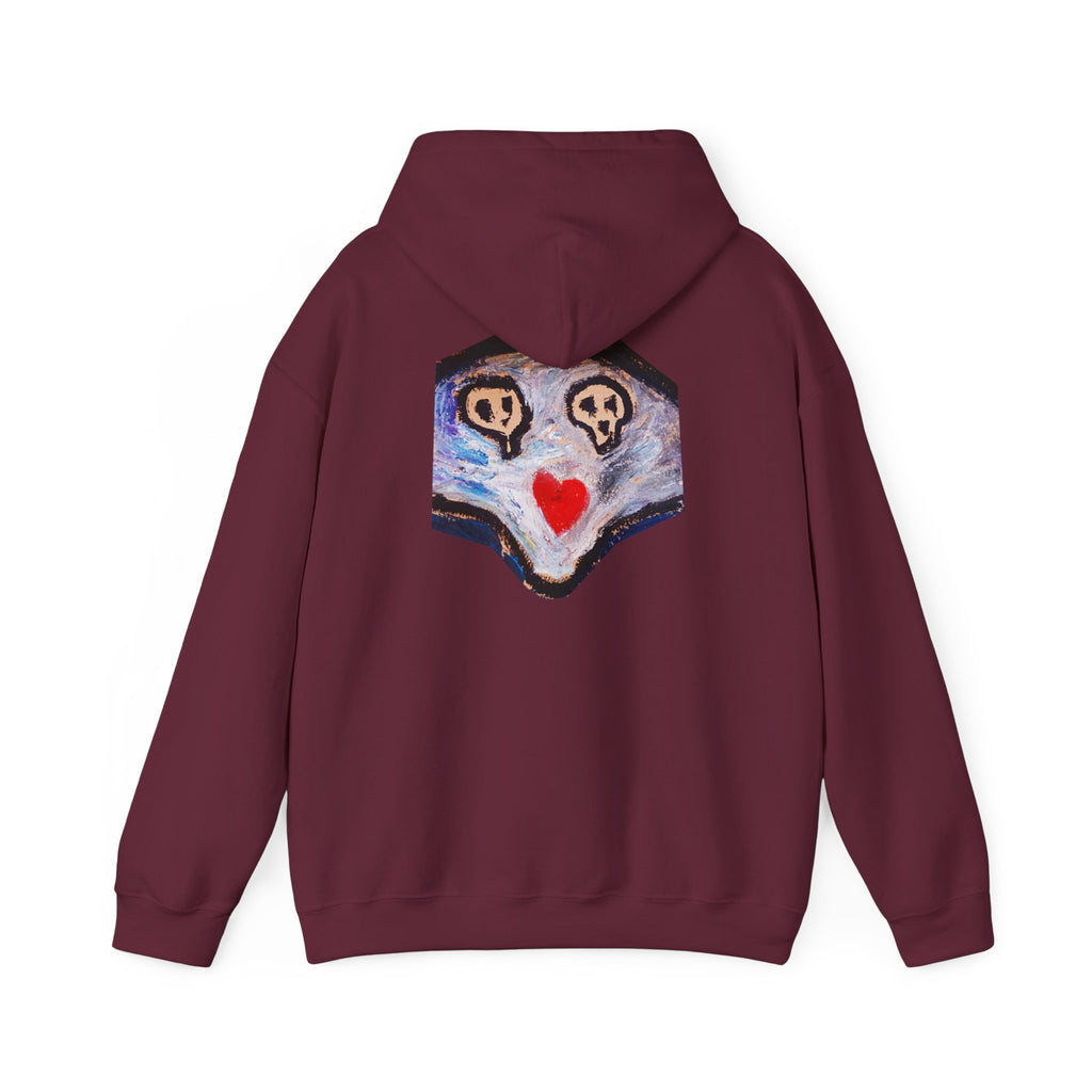 dead dead <3 Abstract Gotham Hoodie — Artistic Nightscape Logo with Heart & Skulls