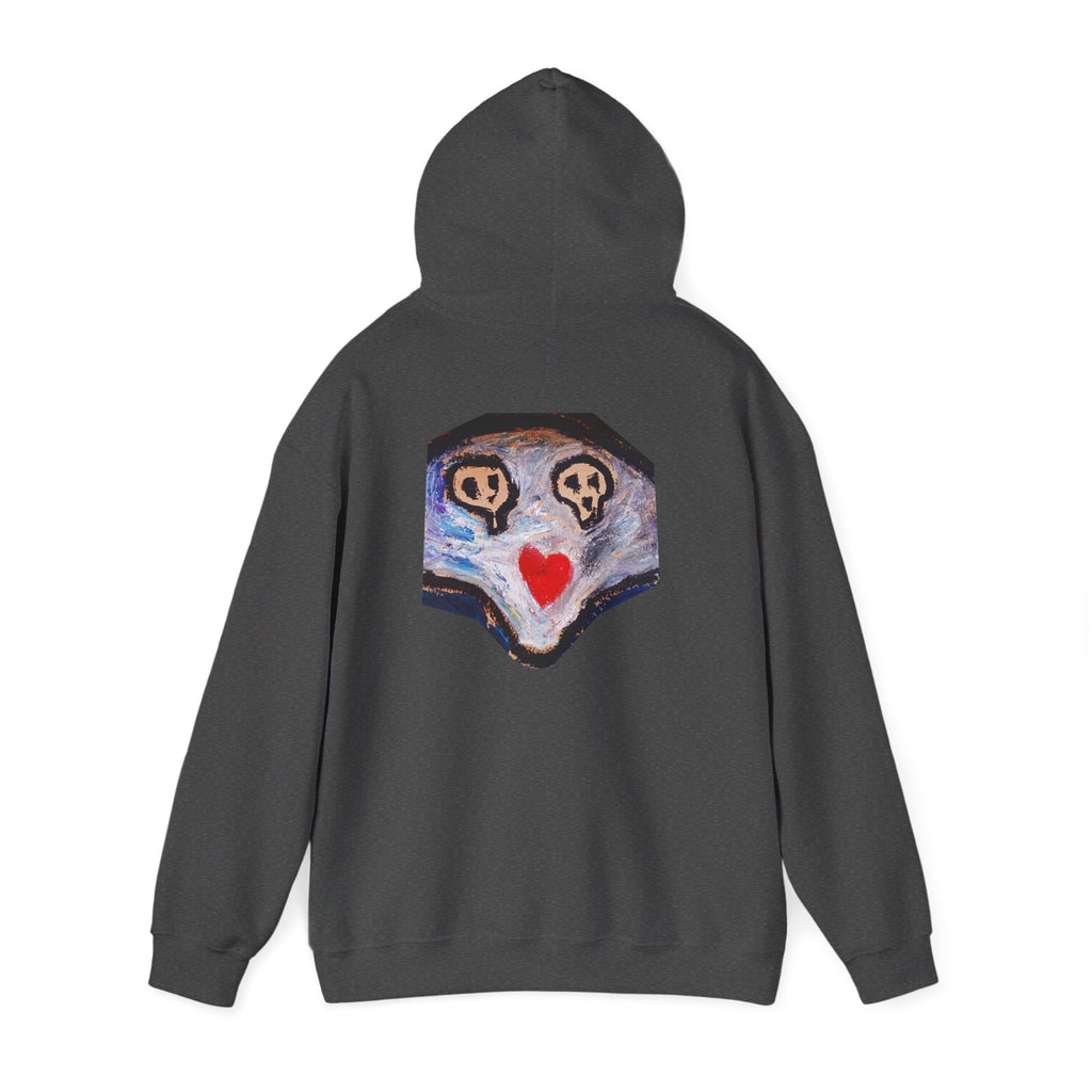 dead dead <3 Abstract Gotham Hoodie — Artistic Nightscape Logo with Heart & Skulls
